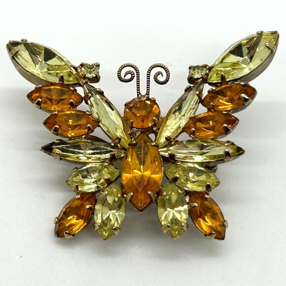 Juliana Jewelry - Vintage Juliana Butterfly Brooch D&E Citrine Topaz Rhinestone Gold Tone 1350